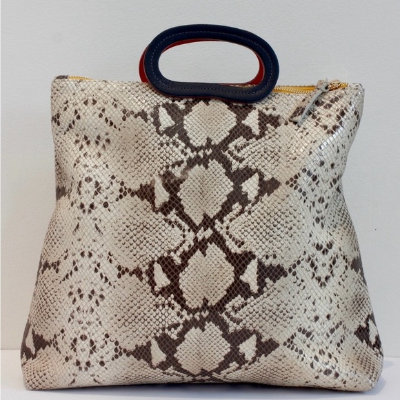 Clare V. Handbags - Clare V Snakeskin Patterned Tote Bag fold over clutch purse